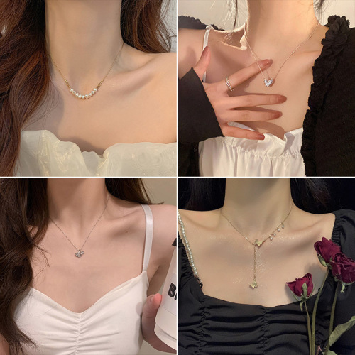 Pearl Necklace Necklace Women‘s Summer Light Luxury Minority Design Clavicle Chain High Sense 2022 New Internet Influencer Accessories