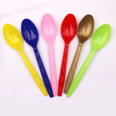 Factory Wholesale Disposable Plastic Knife and Fork Spoon Metal Printing Thick Cutlery Black PS Spoon 20 PCs