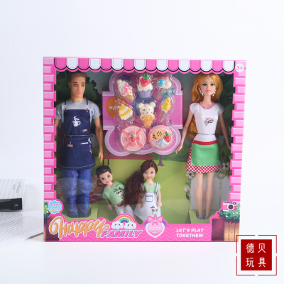 Debei Toys Produced Happy Family Parent-Child Barbie Doll Set Crossdressing Children Play House Toys