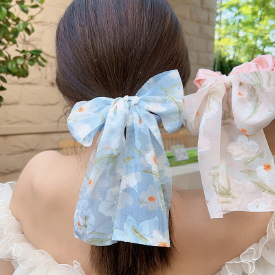 Fairy Ribbon French Entry Lux Floral Bow Large Intestine Ring Headband Ponytail High Elasticity Elastic Band Hair Rope Headdress