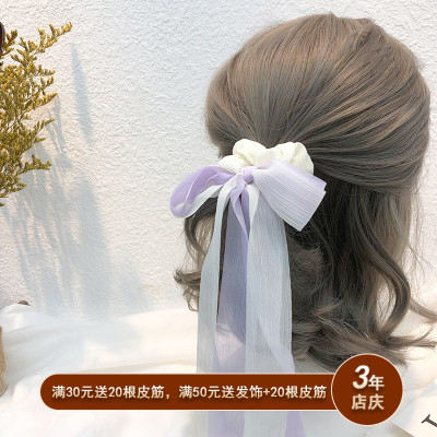 Super Fairy Mori Style Hair Band Hair Tie Snow Yarn Bow Long Streamer Hair Ring Simple Retro French Hair Rope Long Silk Ribbon