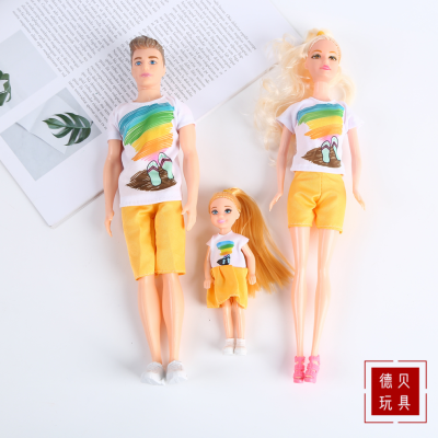 Factory Direct Sales a Family of Three Parent-Child Barbie Doll Set Children Play House Toys Birthday Gift for Children