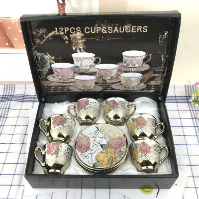 New Ceramic Cup European-Style Electroplating Coffee Set Set Foreign Trade Mug Will Sell Creative Gifts Printed Logo