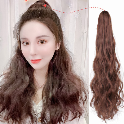 Wig Women's Long Hair Horse Tail Grip Ponytail Wig Braid Corn Curler Wig Set Internet Celebrity Tied Long Curly Hair