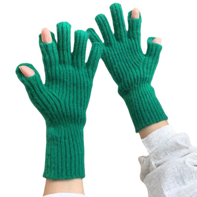 New Five-Finger Gloves Finger Exposed Touch Screen Warm-Keeping and Cold-Proof Knitted Korean Labeling