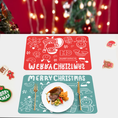 Amazon Cross-Border Silicone Christmas Pattern Placemat Household Insulation European Style Western Dinner Mat Primary School Children Placemat