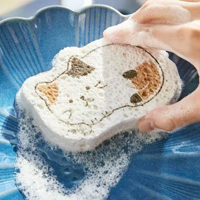Compressed Wood Pulp Cotton Cartoon Spong Mop Dish-Washing Sponge Absorbent Oil-Free Natural Wood Pulp Sponge Sponge Wipe