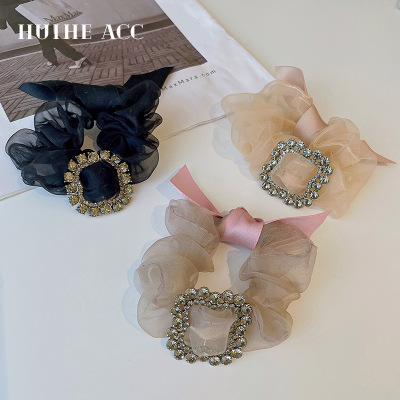Diamond Bow Organza Large Intestine Hair Band Korean Style Simple Graceful Vintage Hair Rope Hair Rope Fashion Special-Interest Hair Accessories