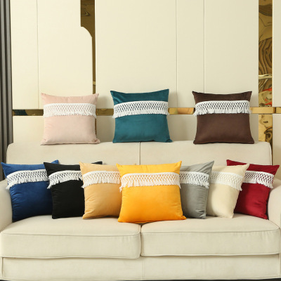 Nordic Netherlands Velvet Tassel Pillow Cover American Idyllic Minimalist Simple Sofa Pillow Cushion Solid Color Square Pillow