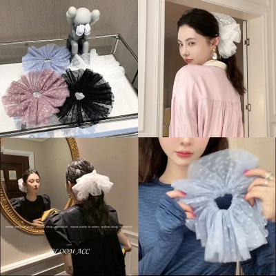 Internet Celebrity Mona Same Style Oversized Fabric Mesh Polka Dot Large Intestine Hair Band New Hair Tie Lace Hair Rope Hair Accessories