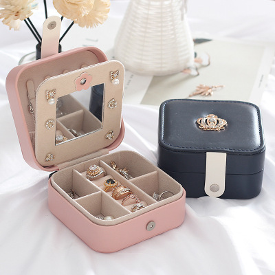 Simple Korean Creative Travel Portable Jewelry Box Ear Studs Earrings Jewelry Storage Box Leather Small Jewelry Bag