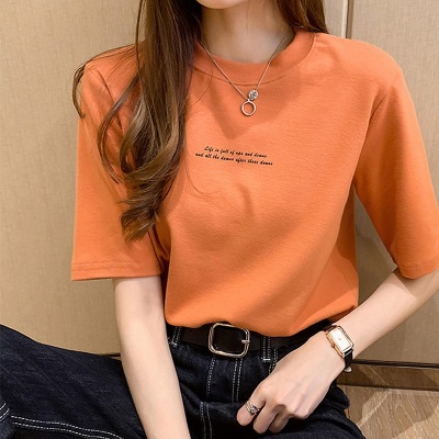 Korean Style Summer Loose round Neck Short Sleeve T-shirt Women's Letter Print Women's Top Wholesale Student Undershirt Women's Clothing