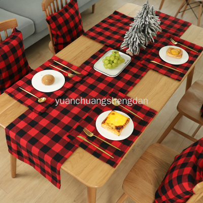 Foreign Trade New Christmas Decoration Supplies Checked Cloth Placemat Table Knife Fork Plate Placemat Plaid Tablecloth