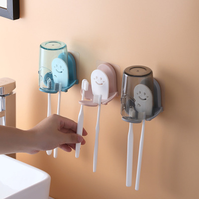 Cartoon Toothbrush Holder Rack Punch-Free Mouthwash Cup Bathroom Wall Hanging Tooth Mug Toothbrush Set