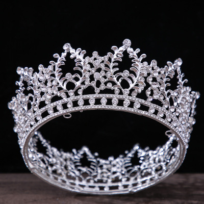 New European Style Cross-Border Hot Selling Amazon Wedding Headdress Accessories Rhinestone-Encrusted Heart-Shaped Bridal round Alloy Crown