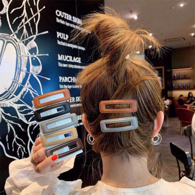 New Leather Barrettes Women's Back Head Side Bang Clip Hairpin Internet Celebrity Clip Simple Rectangular Leather BB Clip