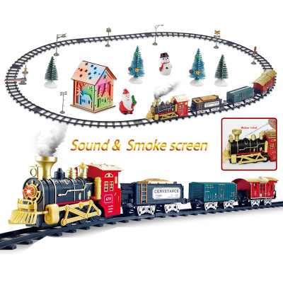 Smoke Christmas Electric Lamplight Music Track Train Assembled Water Injection Smoke Steam Model Children's Toys