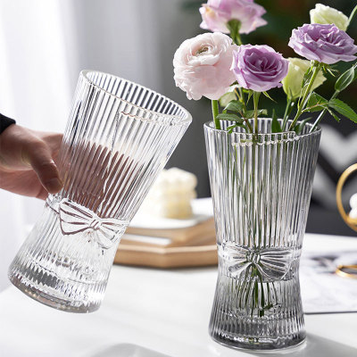 65593Cut Glass Vase Vertical Pattern Nordic Simple Table Living Room Dining Table Light Luxury Water Care Flower Arrangement Decorative Ornament