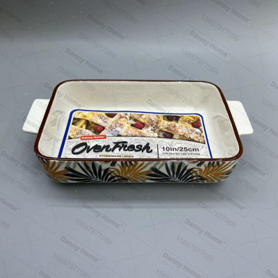 Baking Tray Ceramic Ovenware High Temperature Baking Tray Printing Baking Tray Multifunctional Baking Tray Binaural Baking Pan