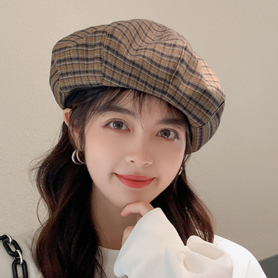 British Retro Plaid Octagonal Hat Student Casual Simple Beret Autumn New Painter Cap Children Look Small