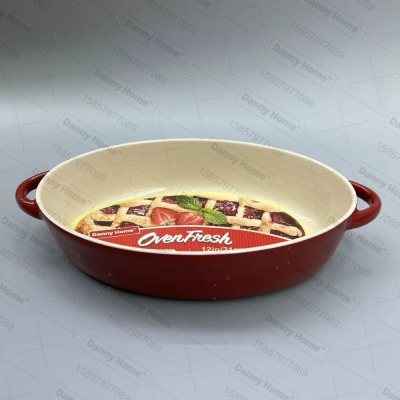 Baking Tray Ceramic Tableware Red Baking Tray Double Handle Disk More Sizes Baking Tray Household Kitchen Tray in Stock