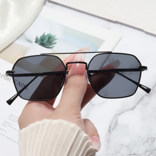 fashionable korean style double beam metal sunglasses frame for women 2022 new trendy polygon sun protection sunglasses ins