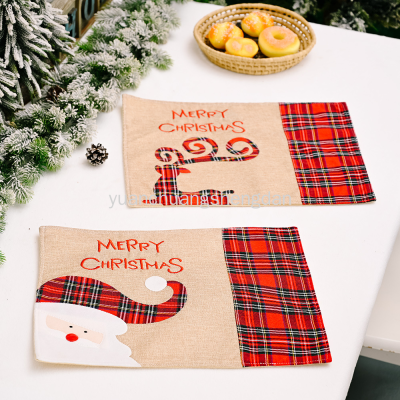 Cross-Border New Christmas Decoration Checked Cloth Patch Placemat Elk Rudolph Christmas Dining Table Cushion Heat Proof Mat
