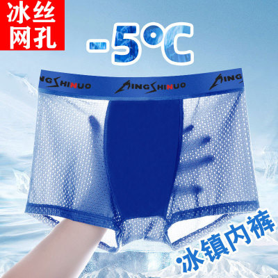 Ice Silk Men's Boxer Briefs Summer Breathable Mesh Hollow Mesh Modal Boxer Shorts Factory Wholesale