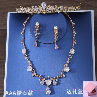 New Bridal Headdress Crown Necklace Earrings Zircon Set Adult Ceremony Wedding Hair Accessories Princess Crown Headdress Batch