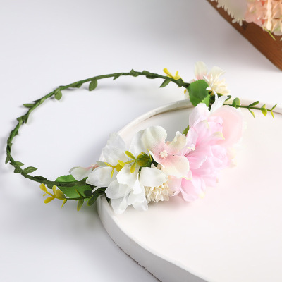 Japanese and Korean Artificial Wreath Headband Korean Bridal Hair Accessories Mori Style Simple Handmade Rattan Lace-up Garland Headwear