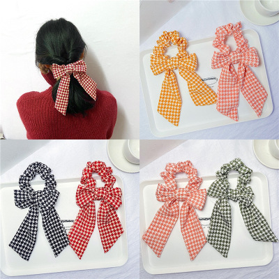 Korean Style Ins Style Bowknot Hair Ring Houndstooth Streamer Hair Tie Rope Girl Internet Celebrity Ponytail Hair Band Headband