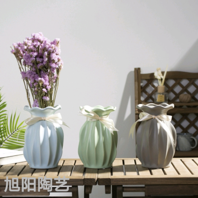Nordic Style Ceramic Bow Vase Three-Piece Set Wholesale Simple Modern Flower Crafts Ornaments