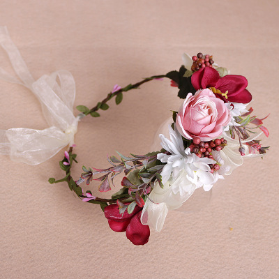 New Products in Stock Bridal Wreath Fabric Artificial Flower Hair Band Red Headwear Hawaii Beach Photo Headband Garland