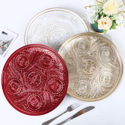 French Retro Embossed Pattern Plate Palace Style Plastic Plate European Style Tableware Western Pallet Gold Plating Wholesale