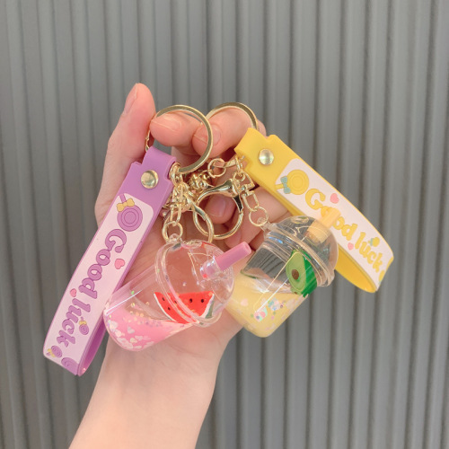 oil milk tea cup drifting bottle fruit keychain cute acrylic small pendant quicksand bag pendant key chain