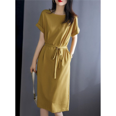 Summer Dress Women's Western Style Mother 2022 New Loose plus Size Temperament Belly Covering Slimming Midi Dress