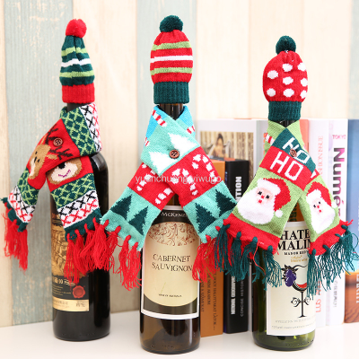 New Christmas Wine Bottle Decoration Supplies Christmas Knitted Scarf Hat Set Christmas Red Wine Bottle Decoration