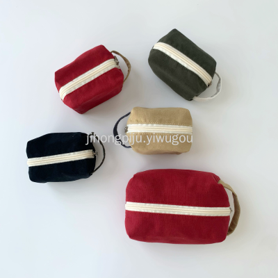 Small Canvas Makeup Bag Coin Purse Cotton Contrast Color Solid Color Simple Commute Mini Storage Wash Bag Large Capacity