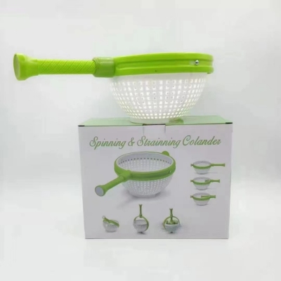 Manual Fruit and Vegetable Dehydration Machine Vegetable Basket Rotating Vegetable Washing and Water Throwing Dual-Use Basket Vegetable Drying and Water Removing Fabulous Draining Gadget