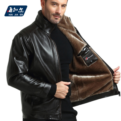 2022 Autumn and Winter New Middle-Aged and Elderly Fur Leather Coat Men's Running Rivers and Lakes plus Velvet Thickened PU Leather Jacket for Dad