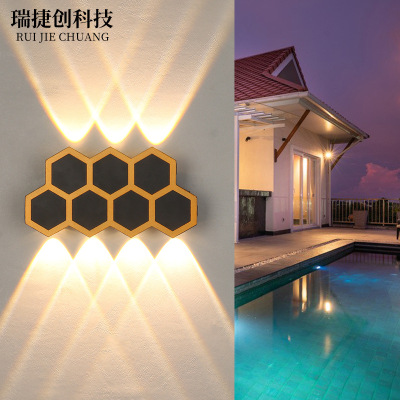 Honeycomb Hexagonal Wall Lamp Sand White Sand Black Gold Edge LED Aluminum Frame Garden Lamp 3-Year Warranty Wide Pressure Outdoor Wall Lamp