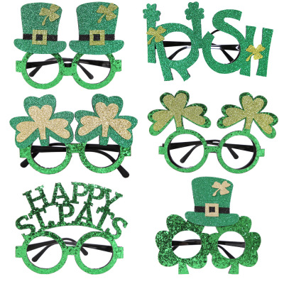 2022 St. Teparic Festival Decorative Glasses Green Hat Clover Glasses Frame Party Children Dress up Glasses Frame