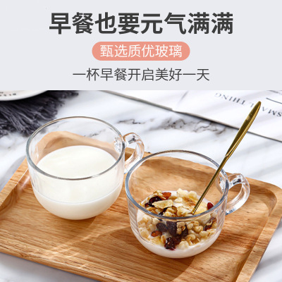 Transparent Glass Oatmeal Breakfast Cup Household Glass with Handle Large Capacity with Lid Spoon Coffee Milk Cup Wholesale