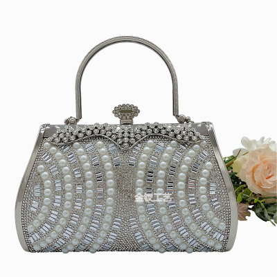 Artistic National Style Catwalk Film and Television Props Golden Can Be Made Pu Princess Bag Clutch Bag Pearl Large Capacity Handbag