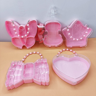 Cartoon Portable Bead String Jewelry Jewelry Storage Box Butterfly Stars Heart Violin Pink Transparent Candy Box