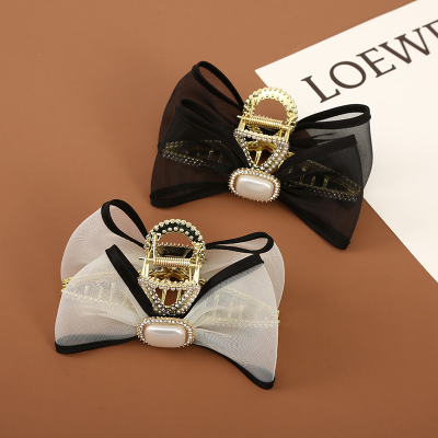 Korean New Lace Edge Bow Hair Clip Pearl Barrettes Advanced Grip Lace Hairpin