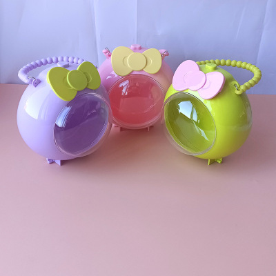 Plastic Transparent Jewelry Box Cute Cartoon Portable Box Children DIY round Acrylic Storage Box Casket Jewel Box