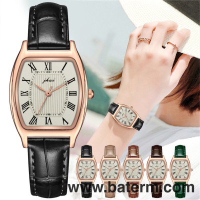 Cross-Border Tonneau Roman Women's Watch Korean Preppy Style Simple Belt Casual Women's Watch Quartz Watch