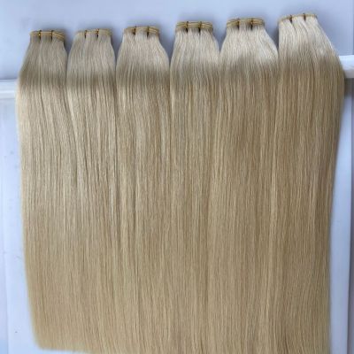 European And American Hot Real Hair Ribbon Hair Weft High Range Can Be Hot Dyed #613 Factory Hot Sale One Piece Dropshipping 16-24inc