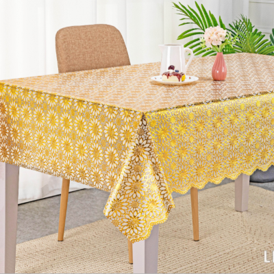 European Style Tablecloth Waterproof Oil-Proof Gilding Tablecloth Household PVC Lace Tablecloth Wholesale